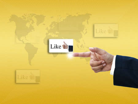 business hand selecting business icon on golden gradient background.