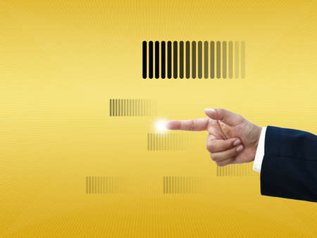 business hand selecting business icon on golden gradient background.