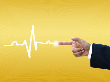 business hand selecting business icon on golden gradient background.の写真素材