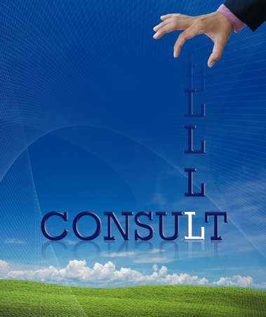 Artwork of business wording with dropping letter from business hand.の写真素材