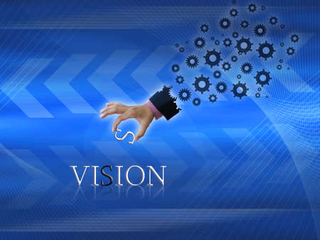 Abstract ideas of mechanical hand with business word.