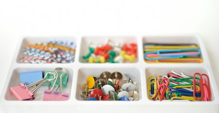 Close up of stationery on white background.の写真素材