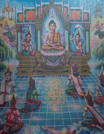 Biddish story thai fine art at temple wall.のeditorial素材