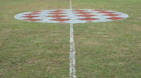 Soccer ball with rural field.