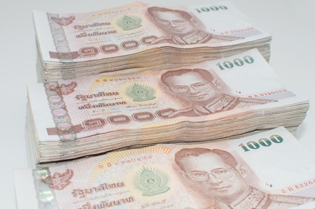 Stack of thai banknotes, one thousand bath type.の写真素材