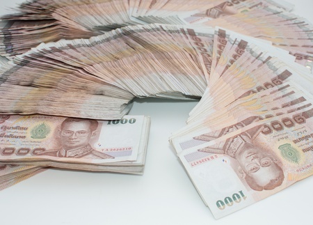 Stack of thai banknotes, one thousand bath type.の写真素材