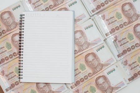 Stack of thai banknotes, one thousand bath type.の写真素材