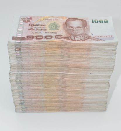 Stack of thai banknotes, one thousand bath type.の写真素材