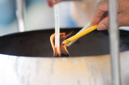 Close up of incense sticks in a chinese templeの写真素材