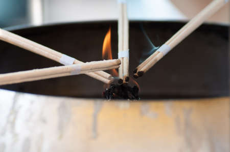 Close up of incense sticks in a chinese templeの写真素材