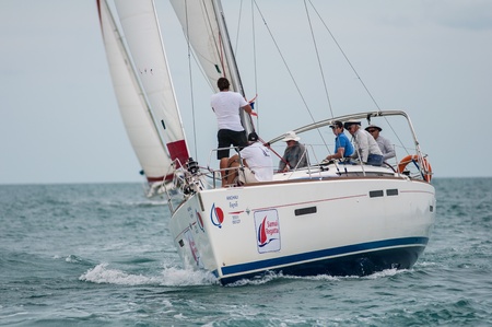 SAMUI, THAILAND - MAY 31 2013: Samui regatta 2013 event. Racing yacht in a sea on Friday 31 May 2013...