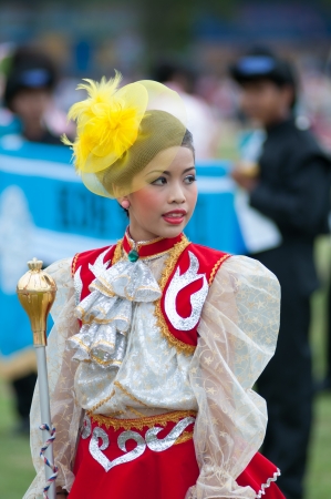kO SAMUI,SURAT THANI - JULY 19 : Unidentified Thai students 13 - 16 years old  in ceremony uniform during sport parade  on July 19, 2012 in ko samui, Surat Thani, Thailand.のeditorial素材