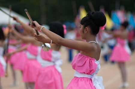 kO SAMUI,SURAT THANI - JULY 19 : Unidentified Thai students 13 - 16 years old  in ceremony uniform during sport parade  on July 19, 2012 in ko samui, Surat Thani, Thailand.のeditorial素材