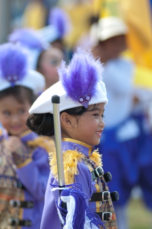 KO SAMUI,SURAT THANI - JULY 18 : Unidentified Thai students 4 - 7 years old in ceremony uniform during sport parade on July 18, 2012 in ko samui, Surat Thani, Thailand.のeditorial素材
