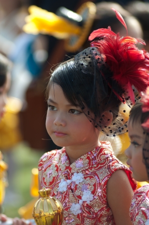 KO SAMUI,SURAT THANI - JULY 18 : Unidentified Thai students 4 - 7 years old in ceremony uniform during sport parade on July 18, 2012 in ko samui, Surat Thani, Thailand.のeditorial素材