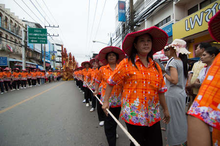 SURAT THANI - OCTOBER 20: "NGAN DUAN SIB" Traditional of buddhist festival; Decorations of the parade on October 20, 2013 in Surat Thani, Thailand.のeditorial素材
