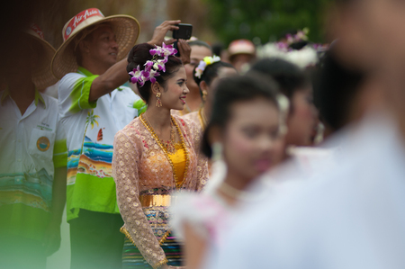SURAT THANI - OCTOBER 20: "NGAN DUAN SIB" Traditional of buddhist festival; Decorations of the parade on October 20, 2013 in Surat Thani, Thailand.のeditorial素材