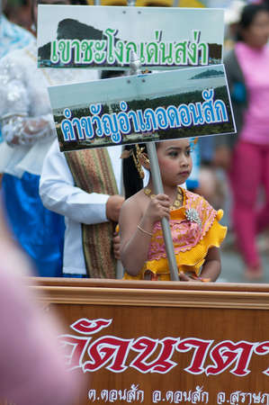 SURAT THANI - OCTOBER 20: "NGAN DUAN SIB" Traditional of buddhist festival; Decorations of the parade on October 20, 2013 in Surat Thani, Thailand.のeditorial素材