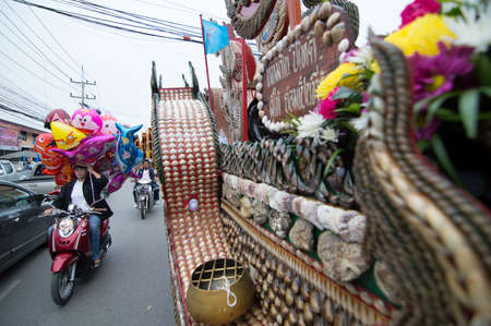 SURAT THANI - OCTOBER 20: NGAN DUAN SIB Traditional of buddhist festival; Decorations of the parade...