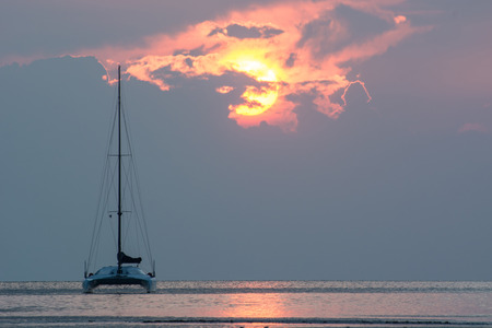 single big yatch at sunset, ko samui, thailand.