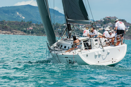 SAMUI, THAILAND - MAY 31 : Samui regatta 2014 event. Racing yacht in a sea on 31 May 2014 in Ko Samui island, Suratthani, Thailand.のeditorial素材