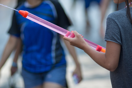 KO SAMUI, THAILAND - APRIL 13: Foreigners and Thai people enjoy splashing water together in songkran festival on April 13, 2014 in Ko Samui island, Thailand.のeditorial素材