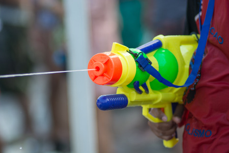 KO SAMUI, THAILAND - APRIL 13: Foreigners and Thai people enjoy splashing water together in songkran festival on April 13, 2014 in Ko Samui island, Thailand.のeditorial素材