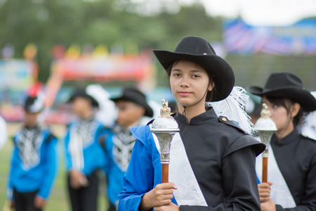 KO SAMUI,SURAT THANI - JULY 22 : Unidentified Thai students 4 - 8 years old in ceremony uniform during sport parade on July 22, 2014 in ko samui, Surat Thani, Thailand.のeditorial素材