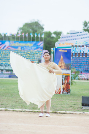 KO SAMUI,SURAT THANI - JULY 23 : Unidentified Thai students 6 - 18 years old in ceremony uniform during sport parade on July 23, 2014 in ko samui, Surat Thani, Thailand.のeditorial素材