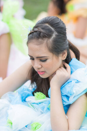 KO SAMUI,SURAT THANI - JULY 23 : Unidentified Thai students 6 - 18 years old in ceremony uniform during sport parade on July 23, 2014 in ko samui, Surat Thani, Thailand.のeditorial素材