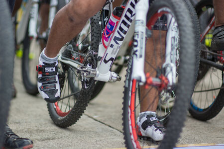 KO SAMUI, THAILAND - SEPTEMBER 7: Unidentified bikers with their bikes at the Samui MTB XC 2014 at ko samui city on September 11,2014 in Ko Samui island, Thailand. The forth of mountain bike race in ko samui city suratthaini province thailand.のeditorial素材