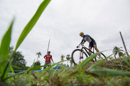 KO SAMUI, THAILAND - SEPTEMBER 7: Unidentified bikers with their bikes at the Samui MTB XC 2014 at ko samui city on September 11,2014 in Ko Samui island, Thailand. The forth of mountain bike race in ko samui city suratthaini province thailand.のeditorial素材