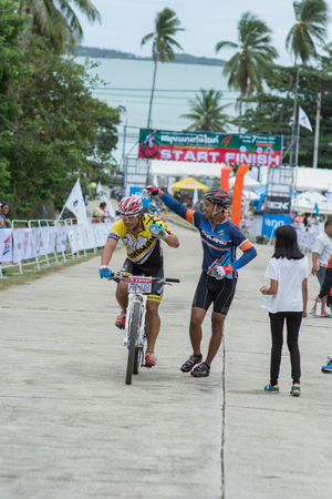 KO SAMUI, THAILAND - SEPTEMBER 7: Unidentified bikers with their bikes at the Samui MTB XC 2014 at ko samui city on September 11,2014 in Ko Samui island, Thailand. The forth of mountain bike race in ko samui city suratthaini province thailand.のeditorial素材