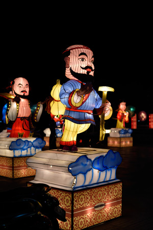 Chinese hero cartoon character lantern at night, Thailand.のeditorial素材