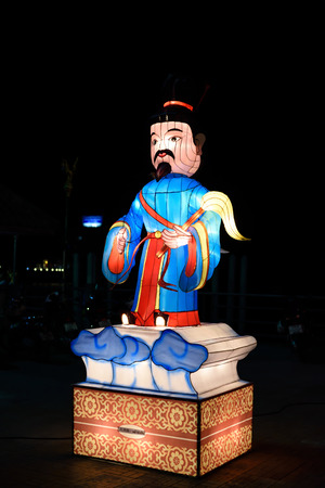 Chinese hero cartoon character lantern at night, Thailand.のeditorial素材