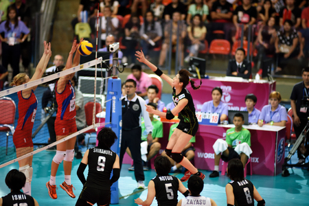 Bangkok, Thailand - July 3-5 ,2015 : Group 1 women volleyball players in action in The 23rd edition...