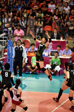 Bangkok, Thailand - July 3-5 ,2015 : Group 1 women volleyball players in action in The 23rd edition of the FIVB Volleyball World Grand Prix at Hua Mak Sport Complex.のeditorial素材