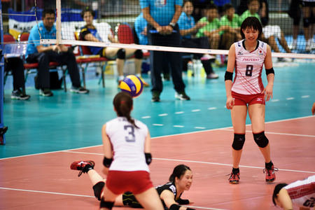 Bangkok, Thailand - July 3-5 ,2015 : Group 1 women volleyball players in action in The 23rd edition of the FIVB Volleyball World Grand Prix at Hua Mak Sport Complex.のeditorial素材