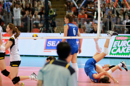 Bangkok, Thailand - July 3-5 ,2015 : Group 1 women volleyball players in action in The 23rd edition of the FIVB Volleyball World Grand Prix at Hua Mak Sport Complex.のeditorial素材