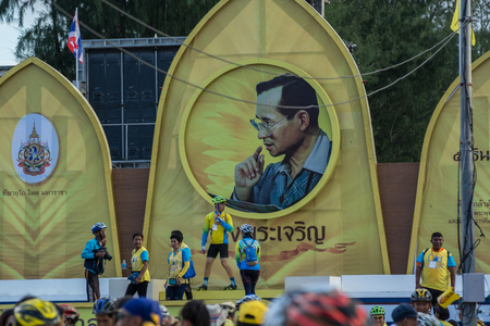 Ko Smui Surat thani, THAILAND, December 11-2015 : This event is "Bike for dad " from Thailand. Bike for dad event show respected to king and make Thailand's cyclists ride along the city road.のeditorial素材
