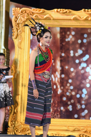 CHIANGMAI, THAILAND - Jan 3-5, 2017 : Miss Chiangmai 2017 beauty pageant. The contestant walking in the first and second round at the Chiangmai Winter Festival 2017 centre stage.のeditorial素材