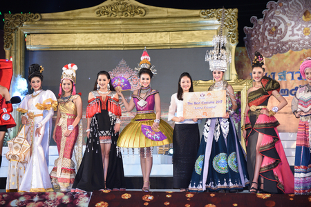 CHIANGMAI, THAILAND - Jan 3-5, 2017 : Miss Chiangmai 2017 beauty pageant. The contestant walking in the first and second round at the Chiangmai Winter Festival 2017 centre stage.のeditorial素材