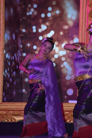 CHIANGMAI, THAILAND - Jan 3-5, 2017 : Miss Chiangmai 2017  The special Thai lanna norther style classic dace show at the Chiangmai Winter Festival 2017 centre stage.のeditorial素材