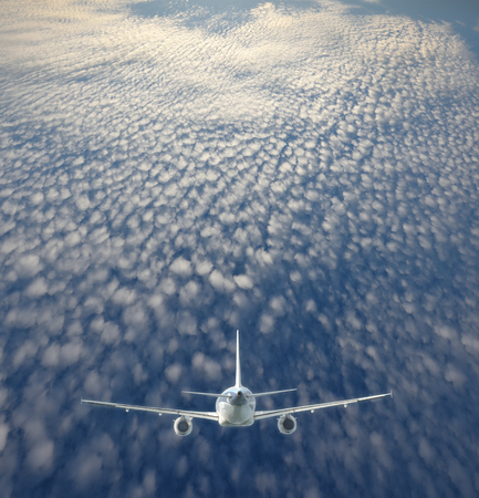 Airplane in sunny sky day with scattered Clouds texture