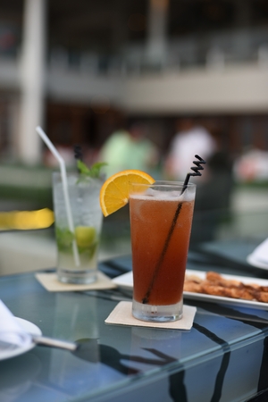 Non alcohol cocktail shallow focus out of focus building backgroung.の写真素材