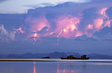 Lightning seascape at ko samui beach, thailand.の写真素材