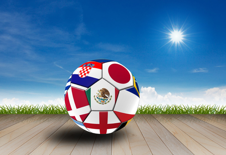 Football 2018, Illustration of mixed flag on one ball.の写真素材