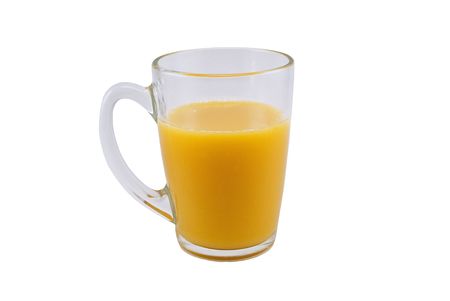 Glass of orange juice on a white backgroundの写真素材
