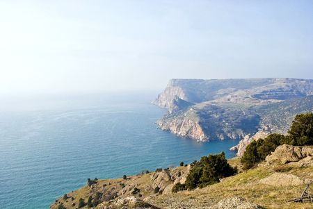 Mountains and the sea near to the city of Balaklavaの写真素材