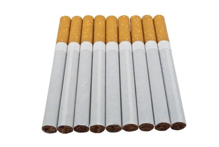 Nine cigarettes on a white backgroundの写真素材